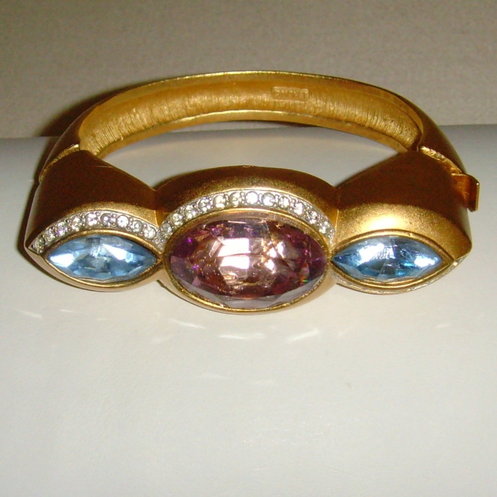 @MONET Gold-Tone Satin and Multi-Colored Stone Clasp Bracelet